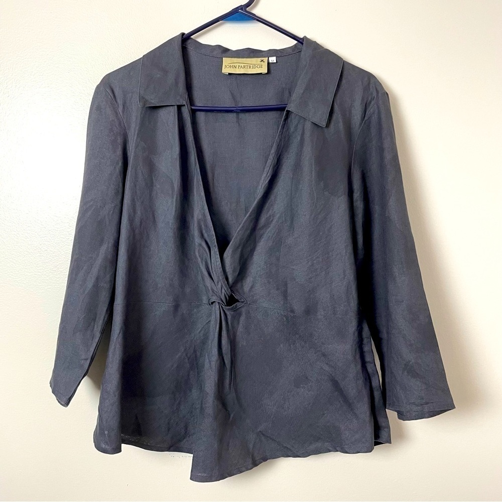 John Partridge 100% Linen Twist Knot Top – Eggplant, Size Medium